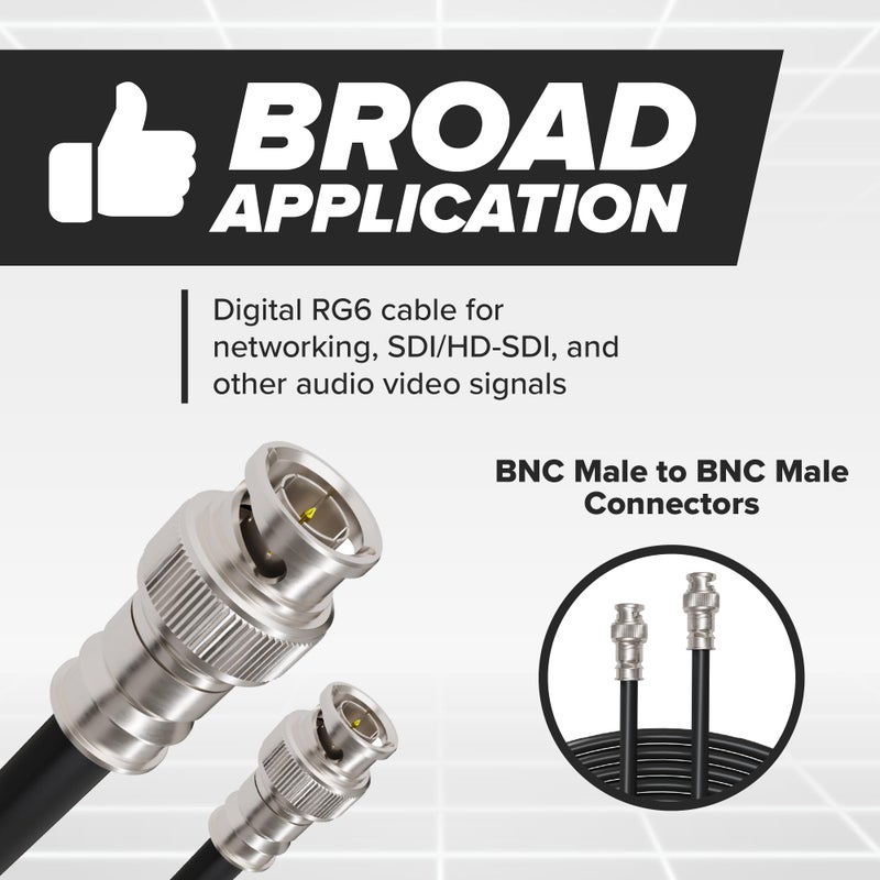 THE CIMPLE CO 150 FT BNC Cable with 2 Male BNC Connections - 75 Ohm, Low Loss HD-SDI and SDI Cable - Black, 150 Feet (45 Meters) - Image 4